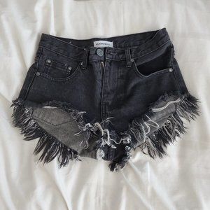 High-Waisted Black Frayed Jean shorts, XS
